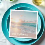 Mele Kalikimaka Bevackra Beach-Helgdag Pappersservett<br><div class="desc">I dessa söt havsviken vid julklapparna finns ett fantastiskt kustnära sjölandskap vid soluppgången med underbar typografi som lyder Mele Kalikimaka. Ett sött Hawaiiskt sätt att säga God jul i stil. Ta mig till stranden den här helgdag.</div>