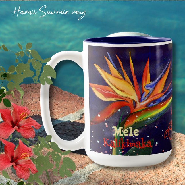 Mele Kalikimaka Bird of Paradise Hawaiian Souvenir Två-Tonad Mugg (Mele Kalikimaka Bird of Paradise Hawaiian Souvenir Two-Tone Coffee Mug)