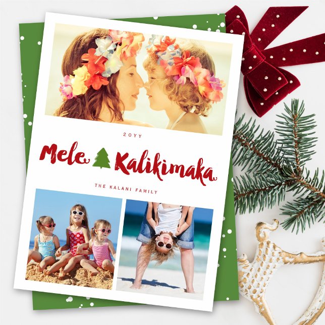 Mele Kalikimaka Brush 3 Photo Collage jul Julkort (Skapare uppladdad)