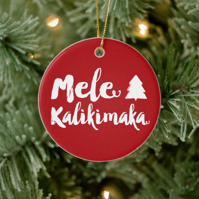 Mele Kalikimaka Brush Script Julgran Photo Julgransprydnad Keramik (Träd)
