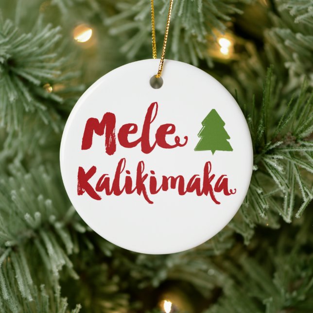 Mele Kalikimaka Brush Script Julgran Photo Julgransprydnad Keramik (Träd)
