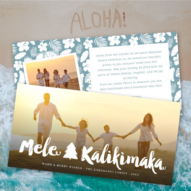 Mele Kalikimaka Brush Script Julgran Photo Julkort (Skapare uppladdad)