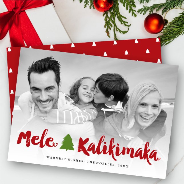 Mele Kalikimaka Brush Script Julgran Photo Julkort (Skapare uppladdad)