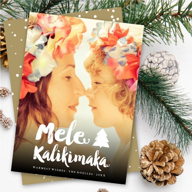 Mele Kalikimaka Brush Script Julgran Photo Julkort (Skapare uppladdad)