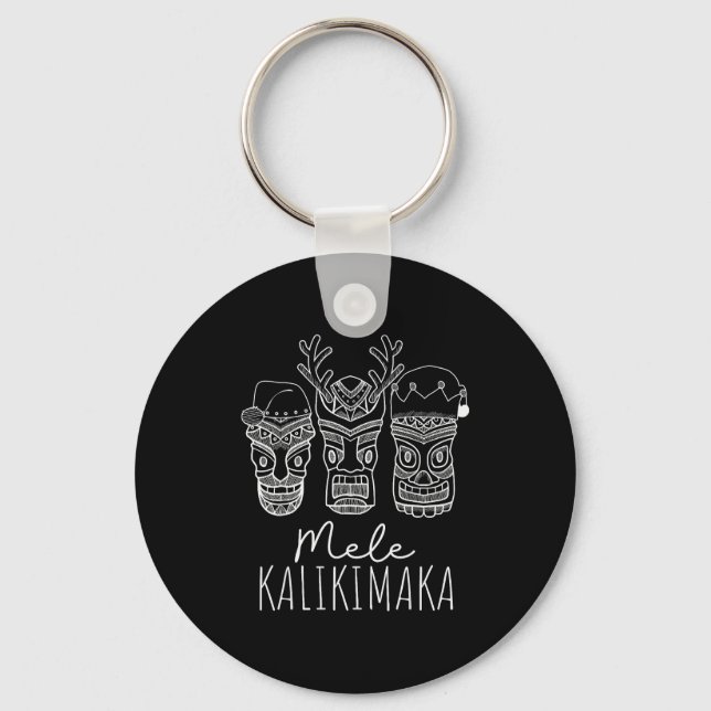 Mele Kalikimaka Christmas Hawaiian Santa Tiki Mask Nyckelring (Framsida)