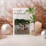 Mele kalikimaka christmas Helgdag Photo Card Julkort<br><div class="desc">Tropiskt Helgdag-kort med en vattenfärgad illustration med festive handflatan träd,  personlig med 2 av dina favoritfoton. Redigera anpassningsbarna önskemål på baksidan av kortet.</div>