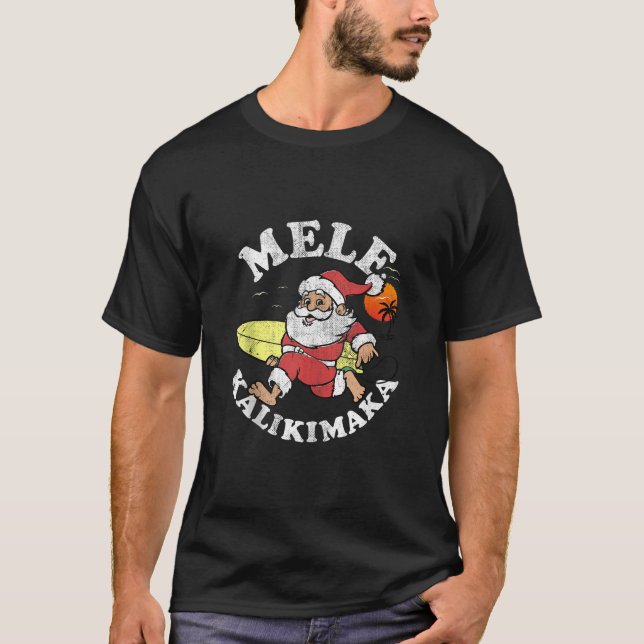 Mele Kalikimaka Christmas Santa Surfing a Wave Sha T Shirt (Framsida)