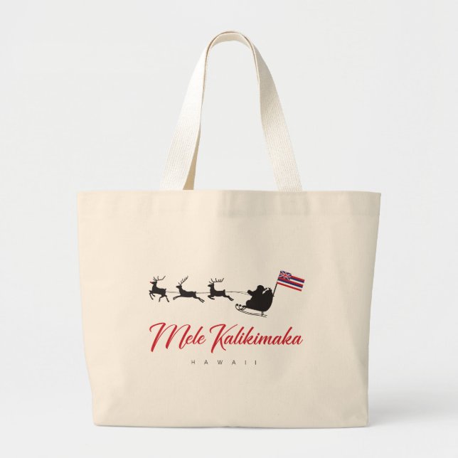 Mele Kalikimaka Christmas Santa with Hawaiian flag Jumbo Tygkasse (Framsidan)