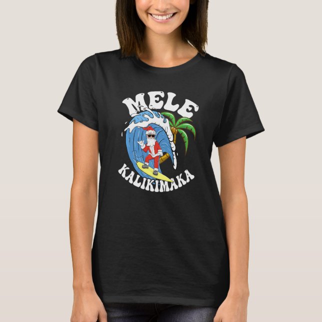 Mele Kalikimaka Christmas Surf  Santa Surfing T Shirt (Framsida)