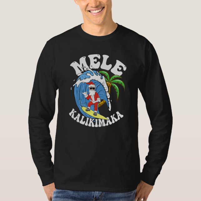Mele Kalikimaka Christmas Surf  Santa Surfing T Shirt (Framsida)