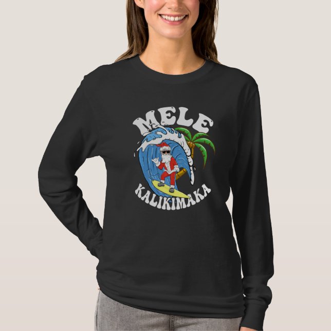Mele Kalikimaka Christmas Surf  Santa Surfing T Shirt (Framsida)