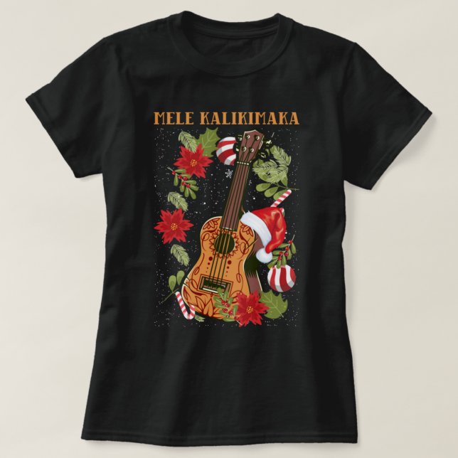 MELE KALIKIMAKA Christmas Ukulele Hawaii Gift   T Shirt (Design framsida)