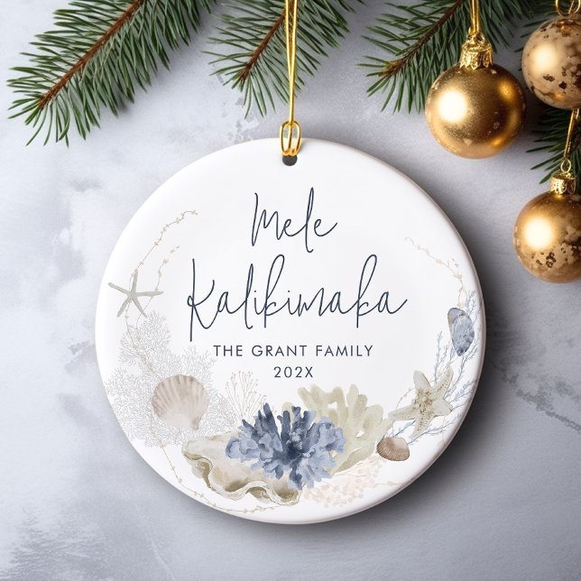 Mele Kalikimaka Coastal Helgdag Julgransprydnad Keramik (Mele Kalikimaka Coastal Holiday Ceramic Ornament)