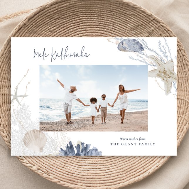 Mele Kalikimaka Coastal Helgdag Photo Card Julkort (Mele Kalikimaka Coastal Holiday Photo Card)