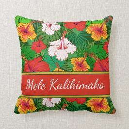 Mele Kalikimaka Colorful Hawaiian Flowers Helgdag Kudde