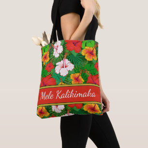 Mele Kalikimaka Colorful Hawaiian Flowers Helgdag Tygkasse