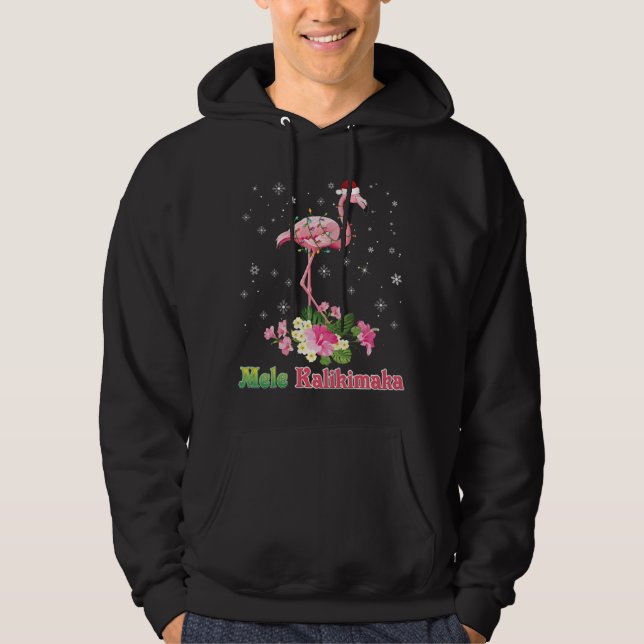 Mele Kalikimaka Flamingo Santa Merry Hoodie (Framsida)