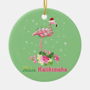 Mele Kalikimaka Flamingo Santa Merry Julgransprydnad Keramik