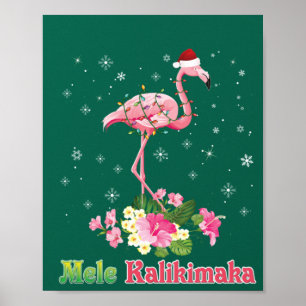 Mele Kalikimaka Flamingo Santa Merry Poster