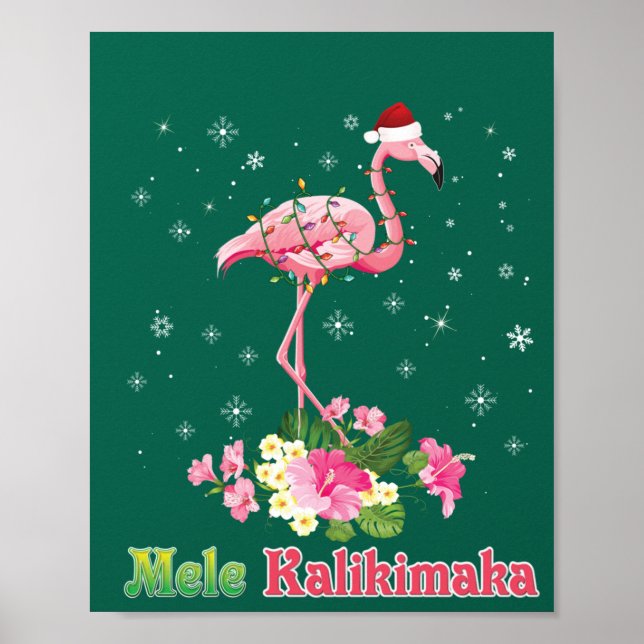 Mele Kalikimaka Flamingo Santa Merry Poster (Framsidan)