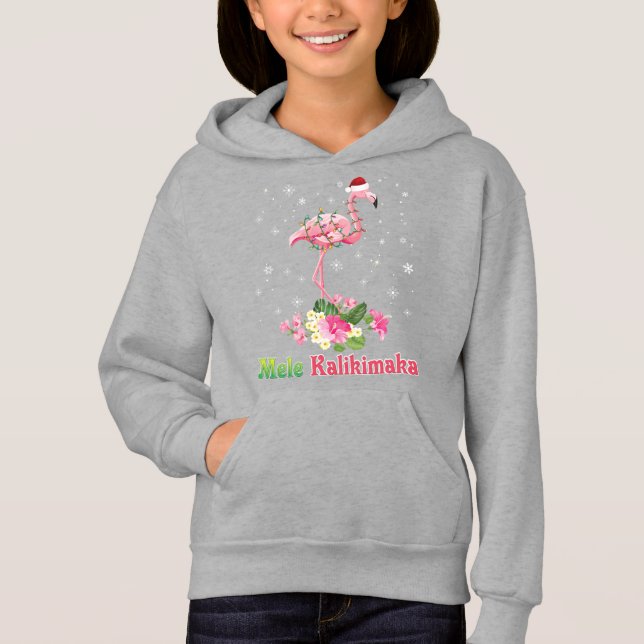 Mele Kalikimaka Flamingo Santa Merry T Shirt (Framsida)