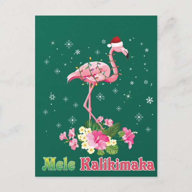 Mele Kalikimaka Flamingo Tomte Jul God Vykort (Framsida)