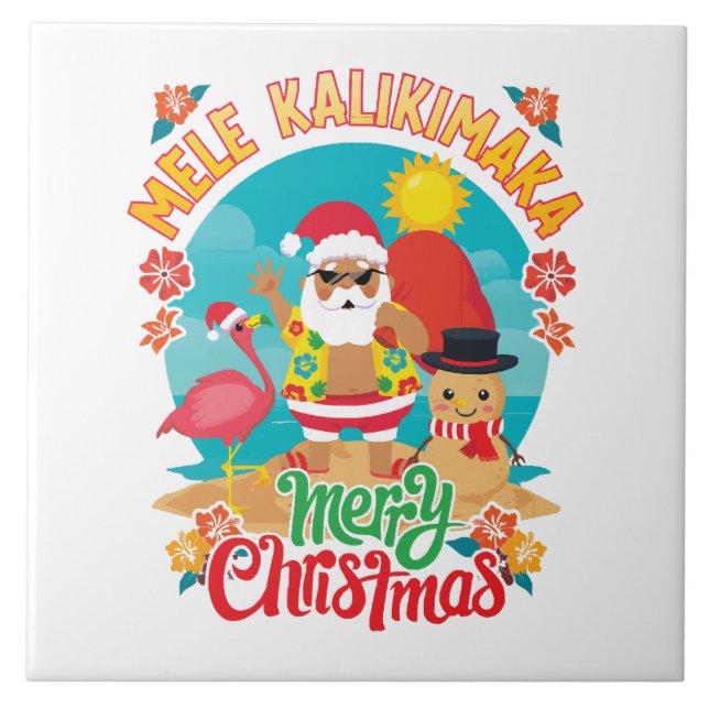 Mele Kalikimaka för en ljus hawaiiansk jul Kakelplatta (Framsidan)