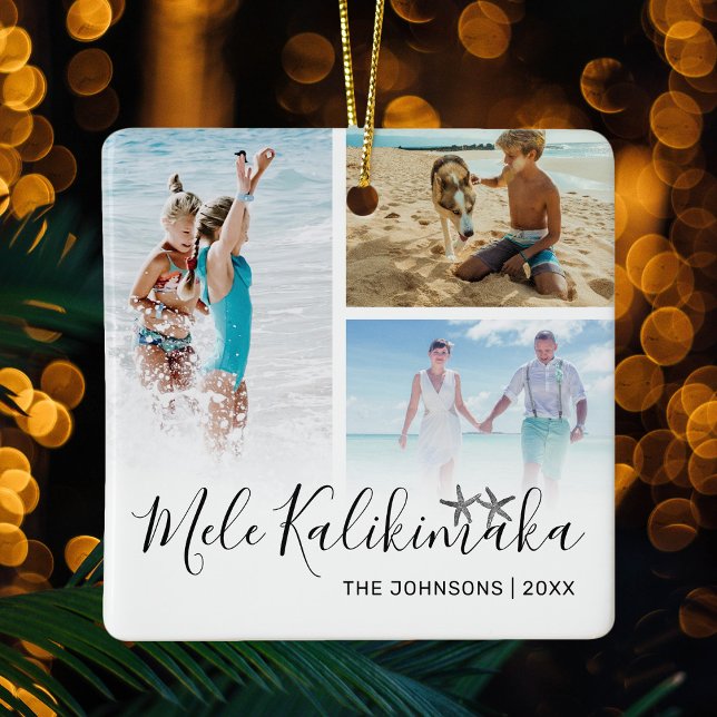 Mele Kalikimaka fotokollage Julgransprydnad Keramik (Skapare uppladdad)