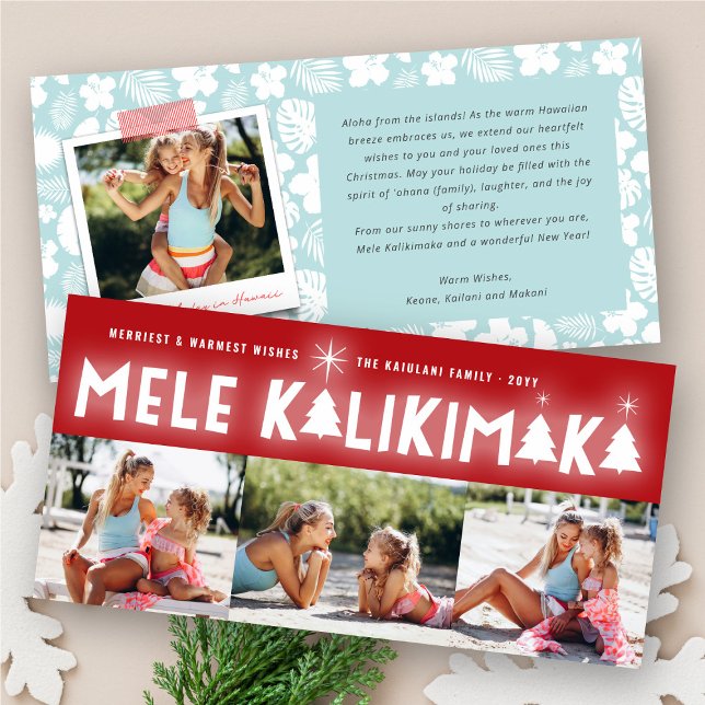 Mele Kalikimaka Glow jul 3 Photo Collage Julkort (Mele Kalikimaka Glow Typography Christmas 3 Photo Collage Modern Holiday Card @ fat_fa_tin)