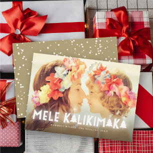 Mele Kalikimaka Glow Stars Modern julfoto Julkort