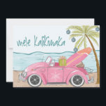 Mele Kalikimaka God jul Beach Surfa Photo Julkort<br><div class="desc">Mele Kalikimaka eller God jul till dig! Roligt grafik med strandvib,  Cute rosa car,  surfboard och strandscen. Lägg till ett foto på baksidan.</div>