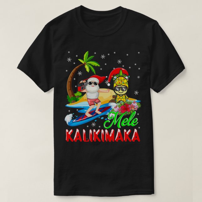 Mele Kalikimaka God jul Hawaiian Pineapple Sant T Shirt (Design framsida)