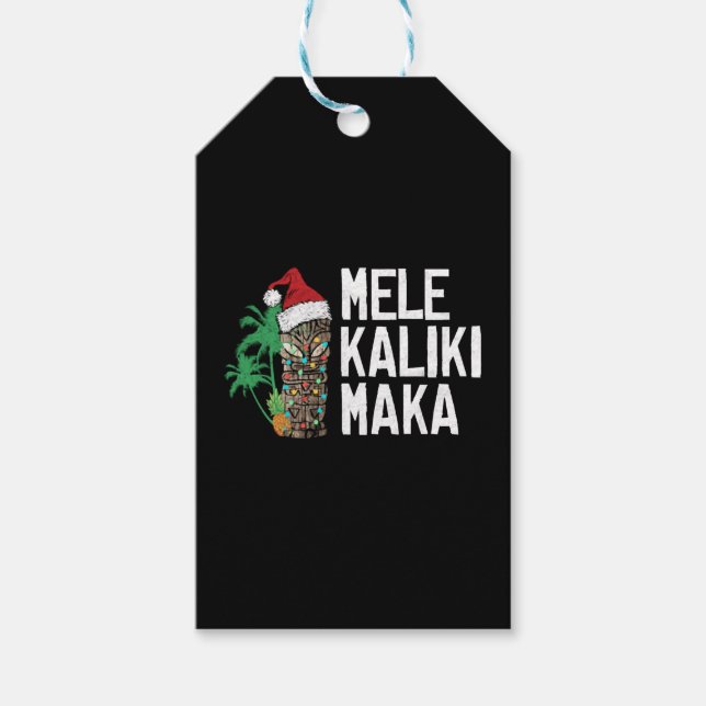 Mele Kalikimaka God jul Hawaiian Tiki T-Sh Presentetikett (Framsidan)