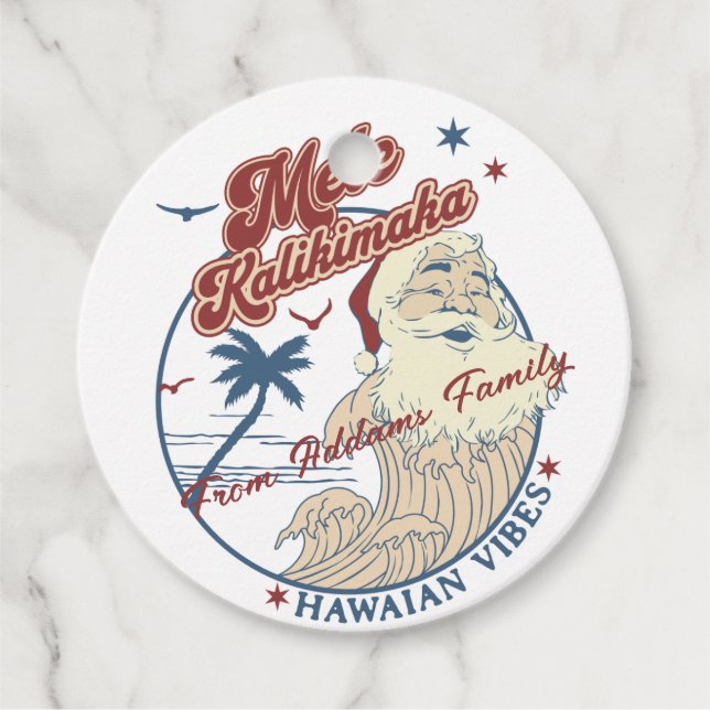 Mele Kalikimaka God jul Santa Hawaiian Gåvor Etiketter (Framsida)
