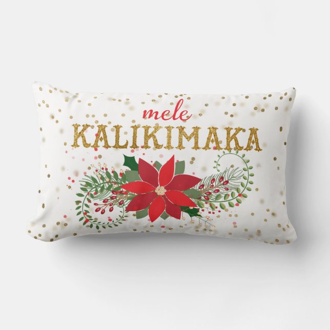 Mele Kalikimaka Guld Glitter Poinsettia Lumbarkudde (Framsida)
