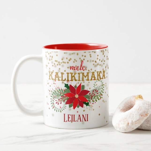 Mele Kalikimaka Guld Glitter Poinsettia Två-Tonad Mugg (Med munk)