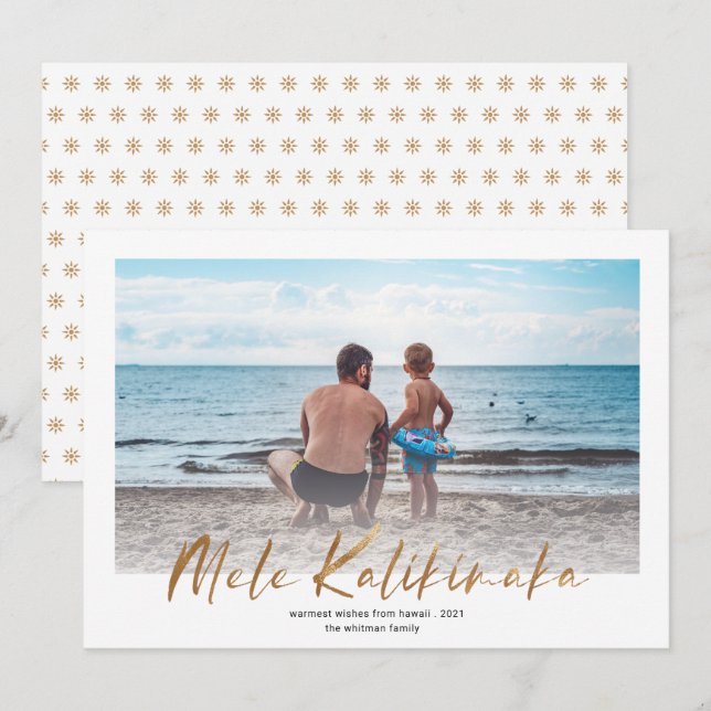 Mele Kalikimaka Guld Minimal Photo jul Julkort (Fram/baksida)