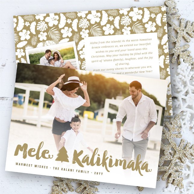 Mele Kalikimaka Guld-penselskript Julfoto Julkort (Skapare uppladdad)