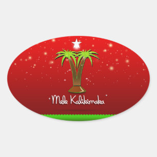 Mele Kalikimaka Handflatan Träd för Julafton Ovalt Klistermärke