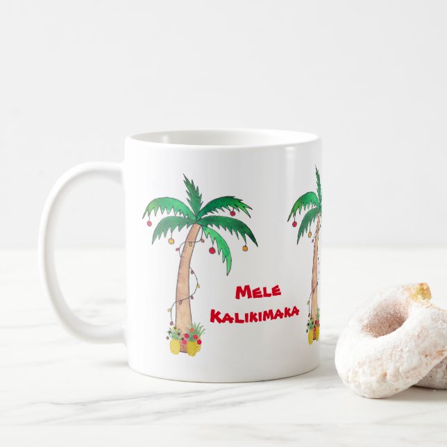 Mele Kalikimaka Handflatan Träd Pineapple jul Kaffemugg (Med munk)