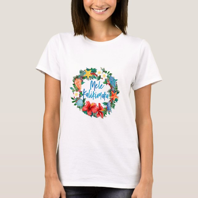 Mele Kalikimaka hawaiansk julkran T Shirt (Framsida)
