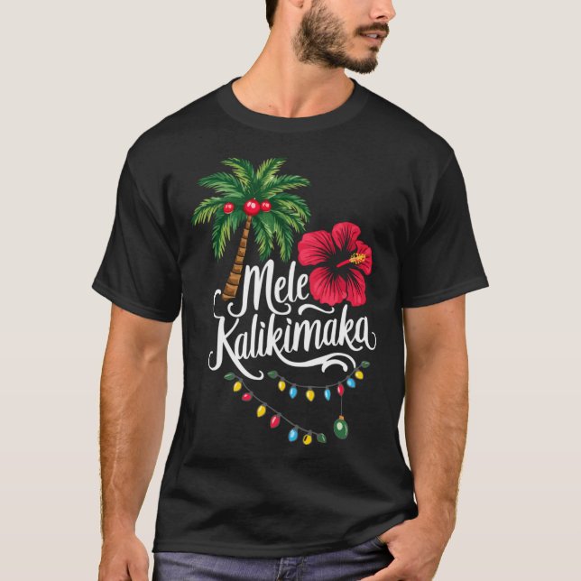 Mele Kalikimaka Hawaii Santa Hawaiian Merry Christ T Shirt (Framsida)