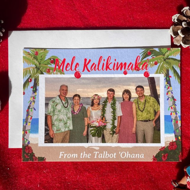 Mele Kalikimaka Hawaiian Beach Personalized Photo Julkort (Skapare uppladdad)
