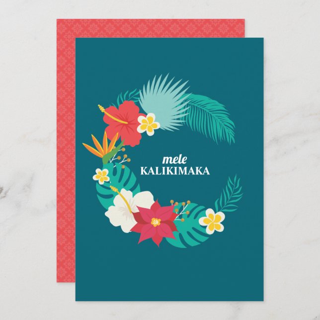 Mele Kalikimaka Hawaiian Blommigt - flätningskort  (Fram/baksida)