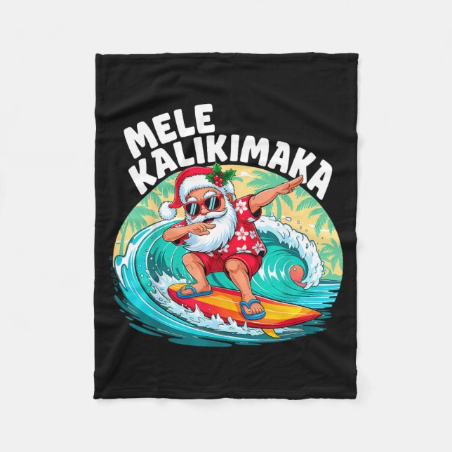 Mele Kalikimaka Hawaiian Christmas Santa Surfing B Fleecefilt (Framsidan)