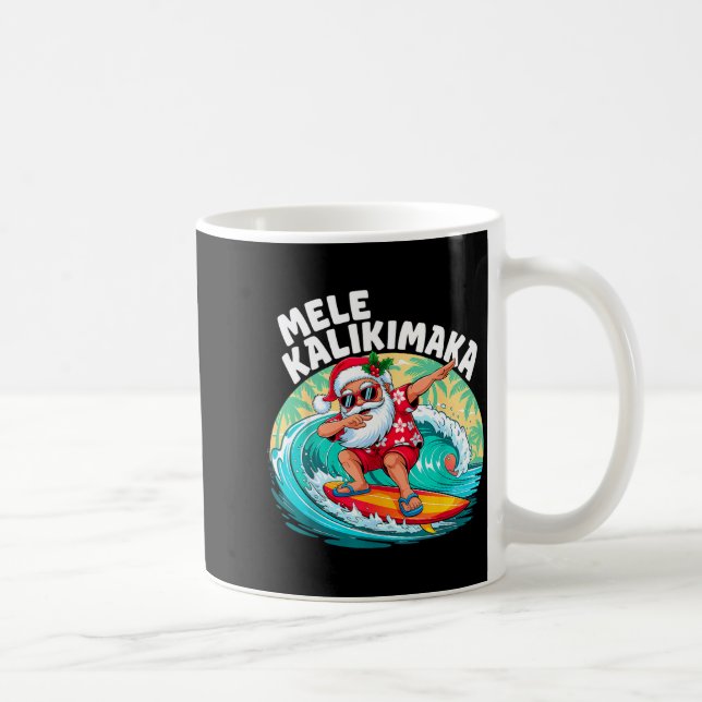 Mele Kalikimaka Hawaiian Christmas Santa Surfing B Kaffemugg (Höger)