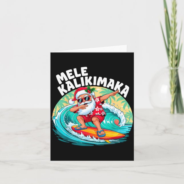 Mele Kalikimaka Hawaiian Christmas Santa Surfing B Kort (Framsida)