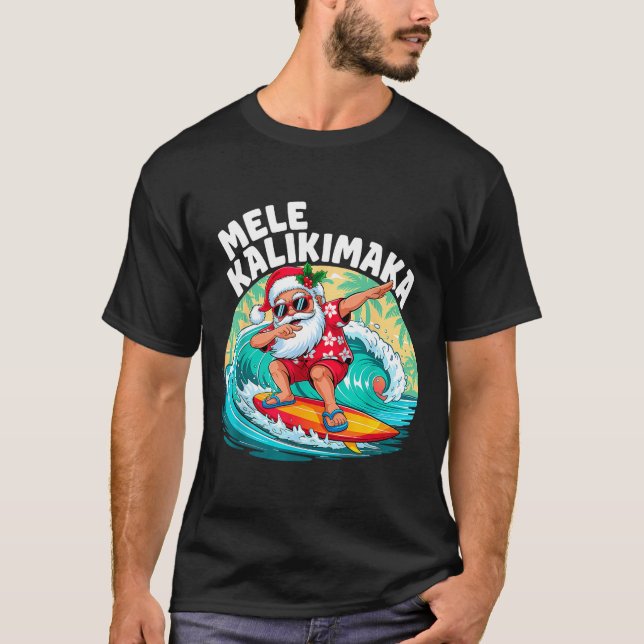 Mele Kalikimaka Hawaiian Christmas Santa Surfing B T Shirt (Framsida)