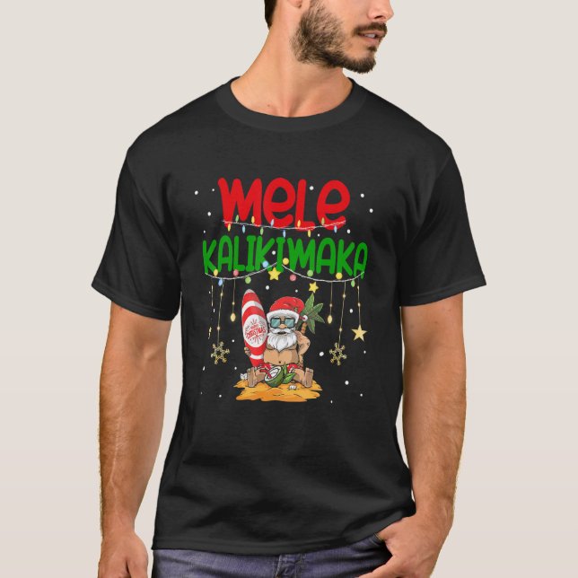 Mele Kalikimaka Hawaiian Christmas Santa Surfing C T Shirt (Framsida)