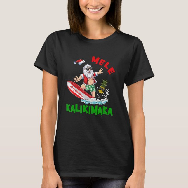 Mele Kalikimaka Hawaiian Christmas Santa Surfing P T Shirt (Framsida)